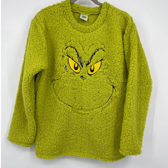 The Grinch Green Sherpa Sweater Top Pullover Long Sleeve Medium NEW - Picture 1 of 10